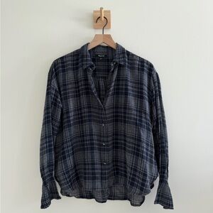Madewell Navy and White Plaid Blouse